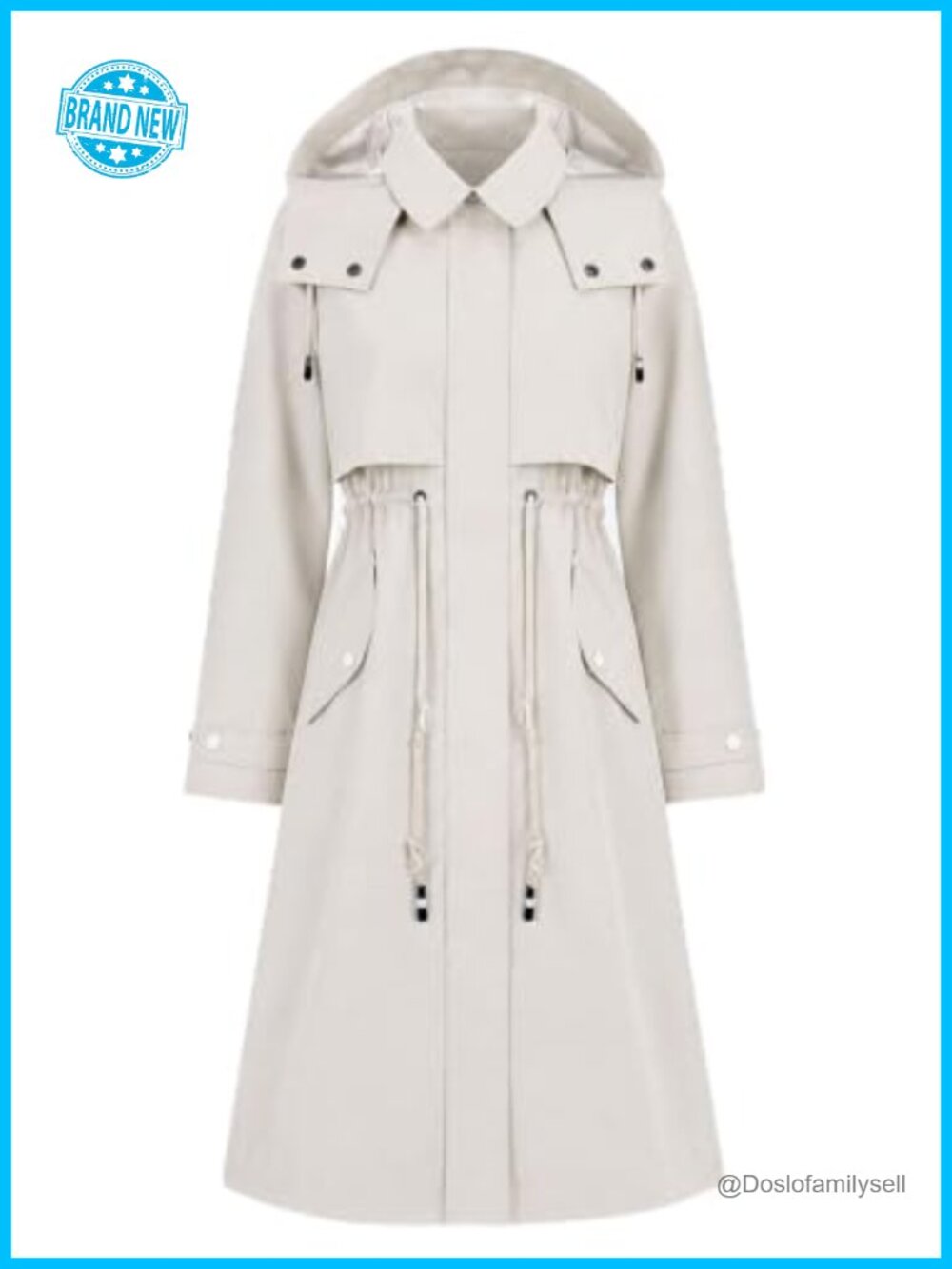 Slim Fit Trench Coat Detachable Hood Zip Raincoat